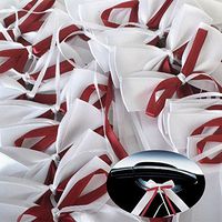 Yulakes 50pcs White & red Silk Ribbon Pull Bows Bow-Knot Wedding Cars Pew End Gift Wrap Floristry Wedding Favor Partyect Decoration