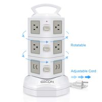Power Strip Surge Protector - GLCON Power Strip Tower with 4 USB Slot + 10 Outlet Plugs + 6ft Long Extension Cord - Universal Charging Station Vertical Socket for Electric Appliance Device (White)