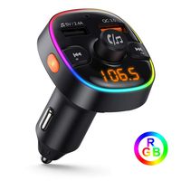 Wireless Bluetooth 5.0 Audio Adapter and Receiver,FM Transmitter for Car with Dual USB QC 3.0 Fast Charge,7 Color LED Backlit,Support USB Flash Drive/TF Card and Hands Free Calling