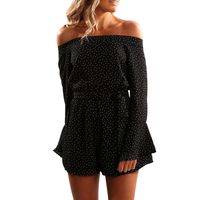 Women Jumpsuit,Jushye Sexy Off Shoulder Floral Print Long Sleeve Jumpsuits Playsuit Rompers (M, Black)