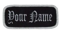 Name Patch Uniform Work Shirt Personalized Embroidered Silver Border with Black. Hook Fastener.