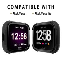 Landhoo Fitbit Versa Screen Protector Versa Lite Case, Shock Proof Bumper Cover Scratch Resistant Protective Rugged Case Replacement for Fitbit Versa & Versa Lite Smart Watch (Black)