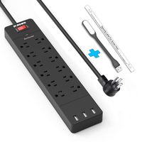 Flat Plug Power Strip Surge Protector, 3 USB Ports 12 Outlets Strip, 6' Extension Cord Power Strip, 1875W 1700 Joules 5V 3.1A USB Surge Protector Outlet Plug Black, Meet All Your Needs by Jf.egwo