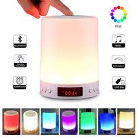 DEALPEAK Mini Rechargeable LED Music Night Light Bluetooth Speaker Touch Sensor Dimmable Warm White Light Color Changing Desk Lamp with Screen Support USB, TF Card, Alarm Clock