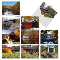 10 All-Occasion Note Cards with Envelopes 4 x 5.12 inch, Assorted 'Covered Bridges' Stationery Set, Blank Greeting Cards for Weddings, Condolences, Thank Yous - NobleWorks M2374OCB