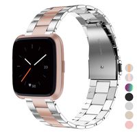 Wearlizer Stainless Steel Compatible for Fitbit Versa/Versa 2 /Versa Lite/Versa SE Bands Women Men,Ultra-Thin Lightweight Replacement Compatible for Fitbit Versa (Versa 2 Copper Rose+Silver)