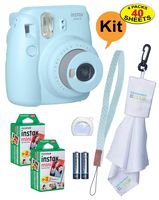 Fujifilm Instax Mini 9 Instant Film Camera + 20 Sheets of Instant Film + Lens Cleaning Cloth + Close-Up Selfie Lens + Wrist Strap | Batteries Included - ICE Blue