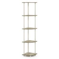 Furinno Turn-N-Tube 5 Tier Corner Display Rack Multipurpose Shelving Unit, Sonoma Oak/White
