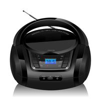 LONPOO CD Player Portable Boombox with FM Radio/USB/Bluetooth/AUX Input and Earphone Jack Output, Stereo Sound Speaker & Audio Player,Black