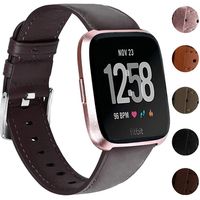 Replacement Bands Compatible for Fitbit Versa/Versa 2 / Versa Lite/Versa Special Edition, VOMA Genuine Leather Band Replacement Accessories Strap Women Men Chocolate Brown