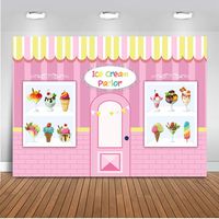 Mehofoto Ice Cream Parlor Shop Backdrop Kid Child Birthday Photography Background 7x5ft Vinyl Pink Ice Cream Party Banner Supplies