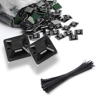 MOAMUN Cable Tie Mounts, 50pcs Zip Tie Bases with Self-adhesive Super-tape Strap and 50pcs Self-locking Cable Ties for Management of Power Lines (100, 3535mm)