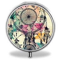 IMLONE Pill Organizer, Customized Dream Catcher Painting Pill Boxes with 3 Components and Mirror for Travelling and Daily Needs