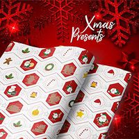 eVincE Christmas Wrapping Paper ⌡ informative Wrapping Paper ⌡ White Hexagonal Pattern ⌡ red and White ⌡ Christmas Elements⌡ Kids, Adults, Friends ⌡ Holiday Wishes & Facts