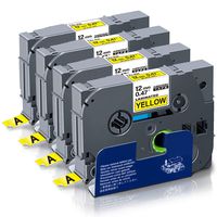 Tze Tape 12mm 0.47 Laminated Yellow, Absonic Tze-631 Tze 631 Tz-631 Label Compatible for Brother P-Touch PT-D210 PT-D200 PT-D400 PT-H110 PT-D600 PT-1280 PT-1890C PT-H100 PT-1880, 1/2'' x 26.2', 4-Pack