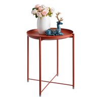 HollyHOME Tray Metal End Table, Sofa Table Small Round Side Tables, Anti-Rust and Waterproof Outdoor & Indoor Snack Table, Accent Coffee Table,（H） 20.28" x（D） 16.38", Brick-Red