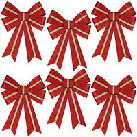 Iconikal Luxury Striped Glitter Christmas Bow 9 x 12-inches, 6 Pack - Red