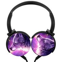 Galaxy Purple Wolf Wired Headphones Headsets 3D Printing Foldable Over Ear for Kids or Adults Black