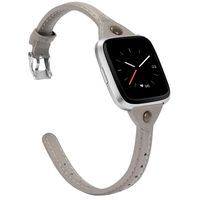 TOYOUTHS Slim Strap Compatible with Fitbit Versa/Versa 2/Versa Lite/Versa SE Bands for Women Men Thin Genuine Leather Replacement Wristbands Handmade Watch Band Accessories Light Grey