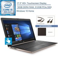 2020 HP 17.3" Touchscreen Laptop Computer/ Intel Quad-Core i5-8265U (Beats i7-7500U)/ 16GB DDR4 RAM/ 512GB PCIe SSD/Windows 10 Home/ Gold/ EST Accessories