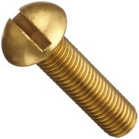 Brass Machine Screw, Plain Finish, Round Head, Slotted Drive, 7/8" Length, #6-32 Threads (Pack of 100)
