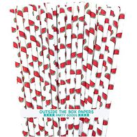Watermelon Themed Paper Straws - Red Green White - 7.75 Inches - 100 Pack - Outside the Box Papers Brand