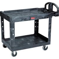 Rubbermaid Commercial Products 2-Shelf Utility/Service Cart, Medium, Lipped Shelves, Ergonomic Handle, 500 Lbs. Capacity, For Warehouse/Garage/Cleaning/Manufacturing (Fg452088Bla)