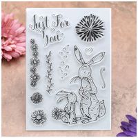 Kwan Crafts Flowers Just For You Heart Rabbit Clear Stamps for Card Making Decoration and DIY Scrapbooking