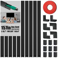 One-Cord Cable Concealer, 157in Cord Cover, PVC Wire Molding, Paintable Wire Channel to Hide a Single Power Cord, Speaker Wire or TV Cables in Home or Office - 10X L15.7in W0.59in H0.4in, Black