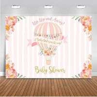 Mehofoto Up Up And Away Baby Shower Backdrop Hot Air Balloon Photography Background 7x5ft Vinyl Pink Hot Air Balloon Baby Shower Party Banner Backdrops