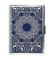 Blue Mandala Design Stainless Steel ID Cigarettes Case Holder Stylish Credit Card Wallet