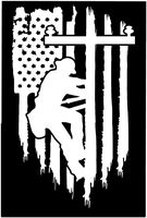 American Flag Lineman Linesman Powerline Technician Vinyl Sticker Decal Distress Pledge of Allegiance Powerline line Powerpole Pole (10"x6")