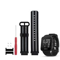 DuiGong Nylon Strap Compatible for Garmin Forerunner 35 Bands Replacement with Watch Adapter (Black Gray Stripe, Large)
