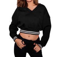 ✔ Hypothesis_X ☎ Women's Pullover Hoodie Waist Short V-Neck Slim Sweater Black