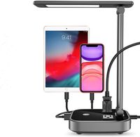 LED Desk Lamp Light with 4 USB Charging Port and 2 AC Power Outlet, 8.2FT Extension Cord Power Strip Station, 3 Level Brightness, Touch Dimmer Control,Eye-Caring Lamp for Bedside Office Hotel