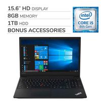 Lenovo ThinkPad E590 2019 Premium 15.6 inch HD Laptop Notebook Computer, 4-Core Intel Core i5-8265U 1.60 GHz, 8GB RAM, 1TB HDD, Wi-Fi, Bluetooth,Webcam, HDMI, No DVD, Win 10 Pro, Bonus Accessories