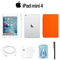 Apple 128GB iPad Mini 4 (Wi-Fi Only, Silver) (MK9P2LL/A) with Orange Smart Cover + Accessories