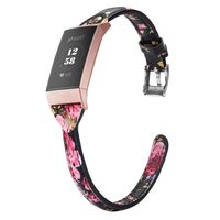 Wearlizer Compatible with Charge 3 Bands for Women Leather Slim Thin Leather for Charge 3 hr SE Special Edition Rose Gold Band Accessories Strap T-Floral