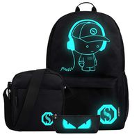 FLYMEI Anime Luminous Backpack for Boys, Girls School Daypack with Shoulder Bag 15.6'' Laptop Bag, Lightweight Travel Bag Set, Cool Cartoon Backpack for Men