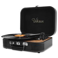 Record Player, Voksun Portable Bluetooth Turntable with Built-in Stereo Speakers, 3-Speed Belt-Drive Suitcase LP Vinyl Player, Supports Vinyl to MP3 Recording, AUX USB RCA Headphone Jack, Black