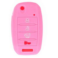 WFMJ Pink Silicone Remote Smart 4 Buttons Flip Key Chain Cover Bag for Kia Sorento Carens Forte Rio Soul Optima Sportage