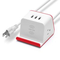 Wireless Charging Power Strip - Mini Travel Charging Dock with Qi Charging Pad and 3 Port Dock,Compatible for Cell Phones,Smart Phones,Tablets,and Other Electronics - Red&White