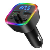 (Upgraded Version) V5.0 Bluetooth FM Transmitter for Car, 7 Color RGB LED Backlit Bluetooth Car Radio Adapter, QC3.0, Dual USB Ports Car Kit, Support USB Flash Drive, SD Card, Handsfree Car Kit