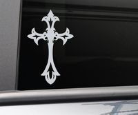 Christian Cross Vinyl Decal Laptop Car Truck Bumper Window Sticker, 6.5" x 4", Gray