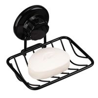 iPEGTOP Super Powerful Adhesive & Vacuum Suction Cup Shower Soap Dish - Strong Rustproof Stainless Steel Soap Saver Sponge Holder for Bathroom & Kitchen Sink, Black