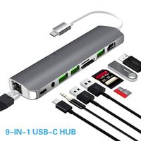 USB C Hub, 9-in-1 USB C Adapter with USB C Power Delivery, 4K HDMI, 2 USB-A 3.0, 1 USB 2.0, RJ45 Gigabit Ethernet 1000M, TF/SD Card Reader Audio Jack for MacBook Pro Chromebook Other Type C Devices