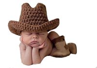 Memorz Newborn Infant Girl Boy Baby Handmade Crochet Knitted Costume Lovely Cowboy Clothes Photography Cap Hat Photo Prop (Coffee)