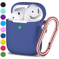 JINGCI Airpods Case, Full Protective Airpods Case Cover Silicone Airpods Case Keychain for Girls and Women, Soft Chargeable Headphone Case with Rose Gold Carabiner for Apple 2 and 1, Royal Blue