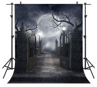 BackdropsOnline Halloween Photo Backdrop for Photography Moonnight Scary Gothic Cemetery Gate Background for Halloween Party Decorations Studio Photo Props 8x10FT