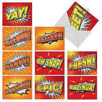 The Best Card Company - 10 Boxed Cards for Kids (4 x 5.12 Inch) - Cute Blank Cards for All Occasions - Word Bursts M2033